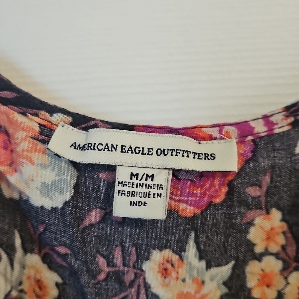 American Eagle Floral Mini Shirt Dress Womens Medium Bell Sleeve - Picture 2 of 4